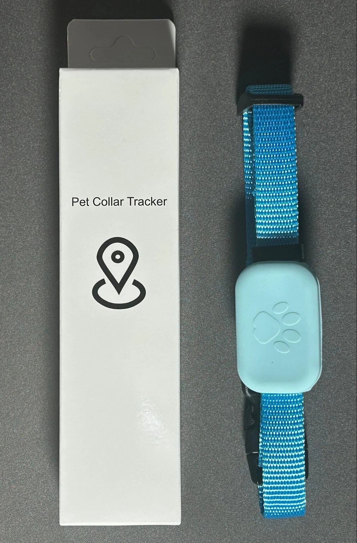 Petpath GPS Collar doesn't need a sim and is shown in the blue variant