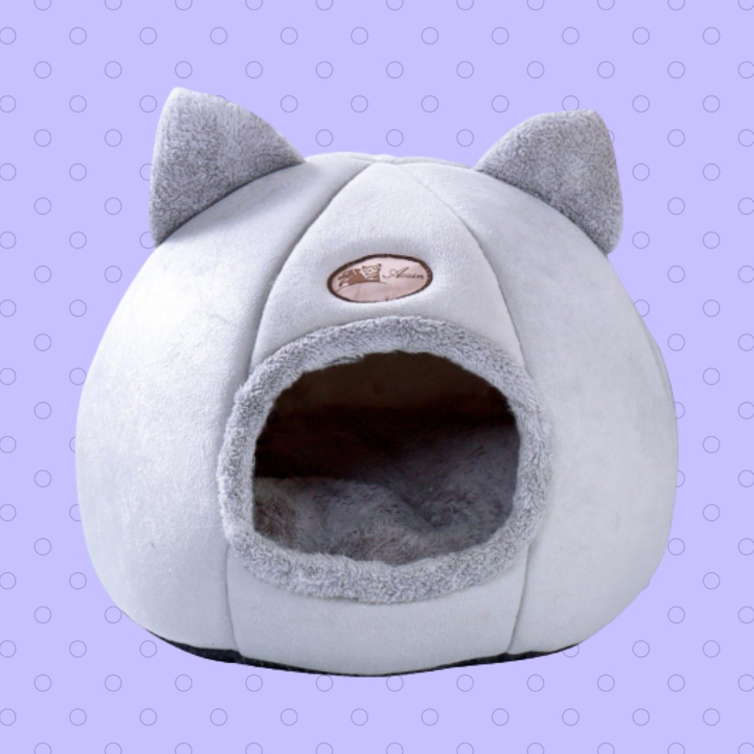 Cosy Cat Cave - Fluffy Round Bed with Cute Ears Farm City Pets