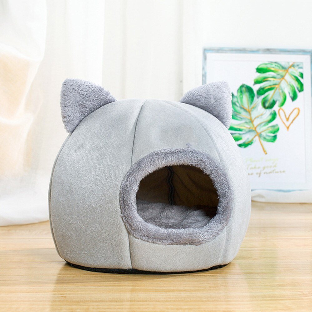 Cosy Cat Cave - Fluffy Round Bed with Cute Ears Farm City Pets
