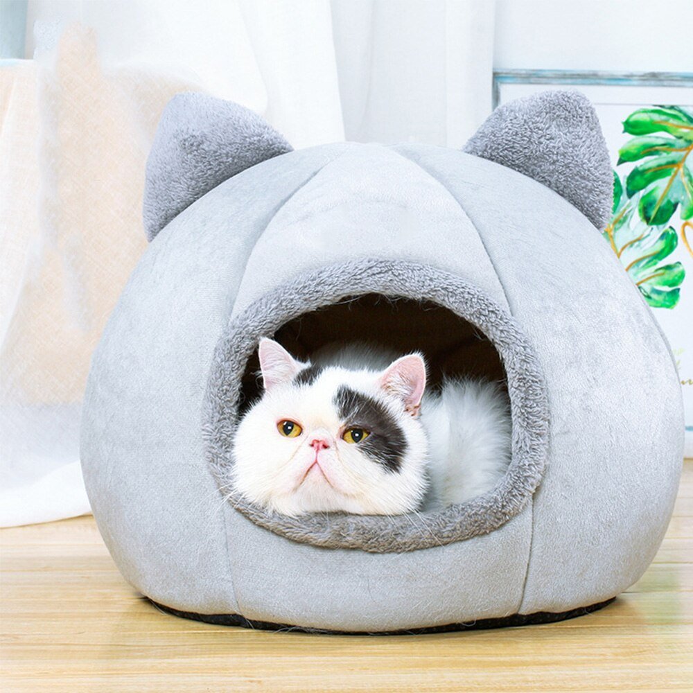 Cosy Cat Cave - Fluffy Round Bed with Cute Ears Farm City Pets