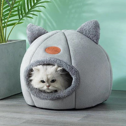Cosy Cat Cave - Fluffy Round Bed with Cute Ears Farm City Pets