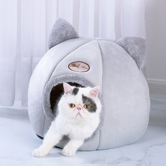Cosy Cat Cave - Fluffy Round Bed with Cute Ears Farm City Pets