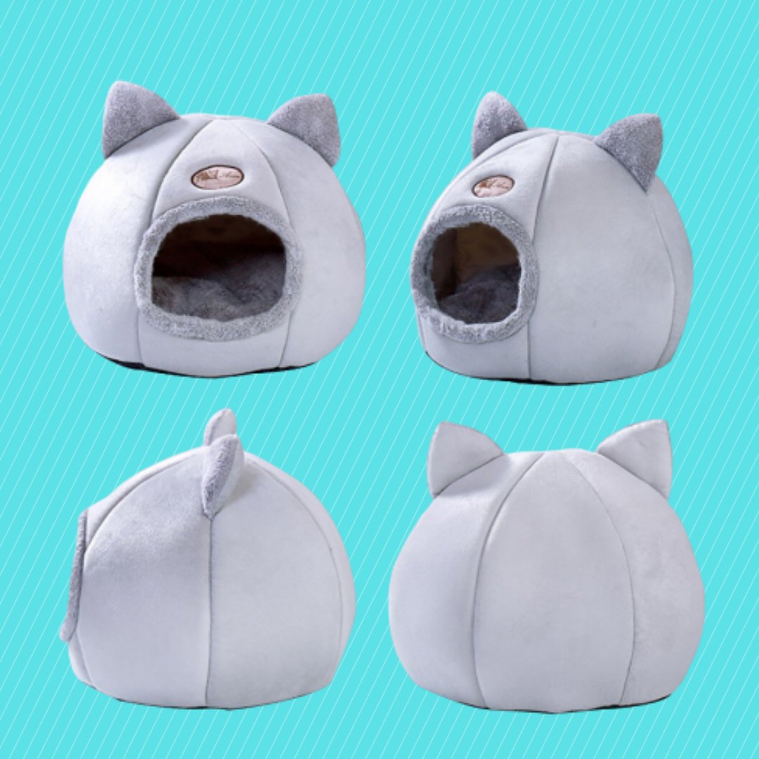 Cosy Cat Cave - Fluffy Round Bed with Cute Ears Farm City Pets