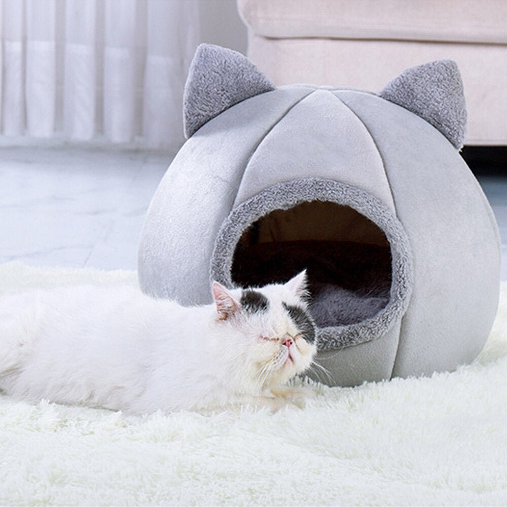 Cosy Cat Cave - Fluffy Round Bed with Cute Ears Farm City Pets