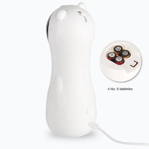 Laser cat toy showing two power options - battery or USB cable