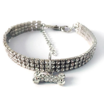 Silver Rhinestone Stretch Dog Collar